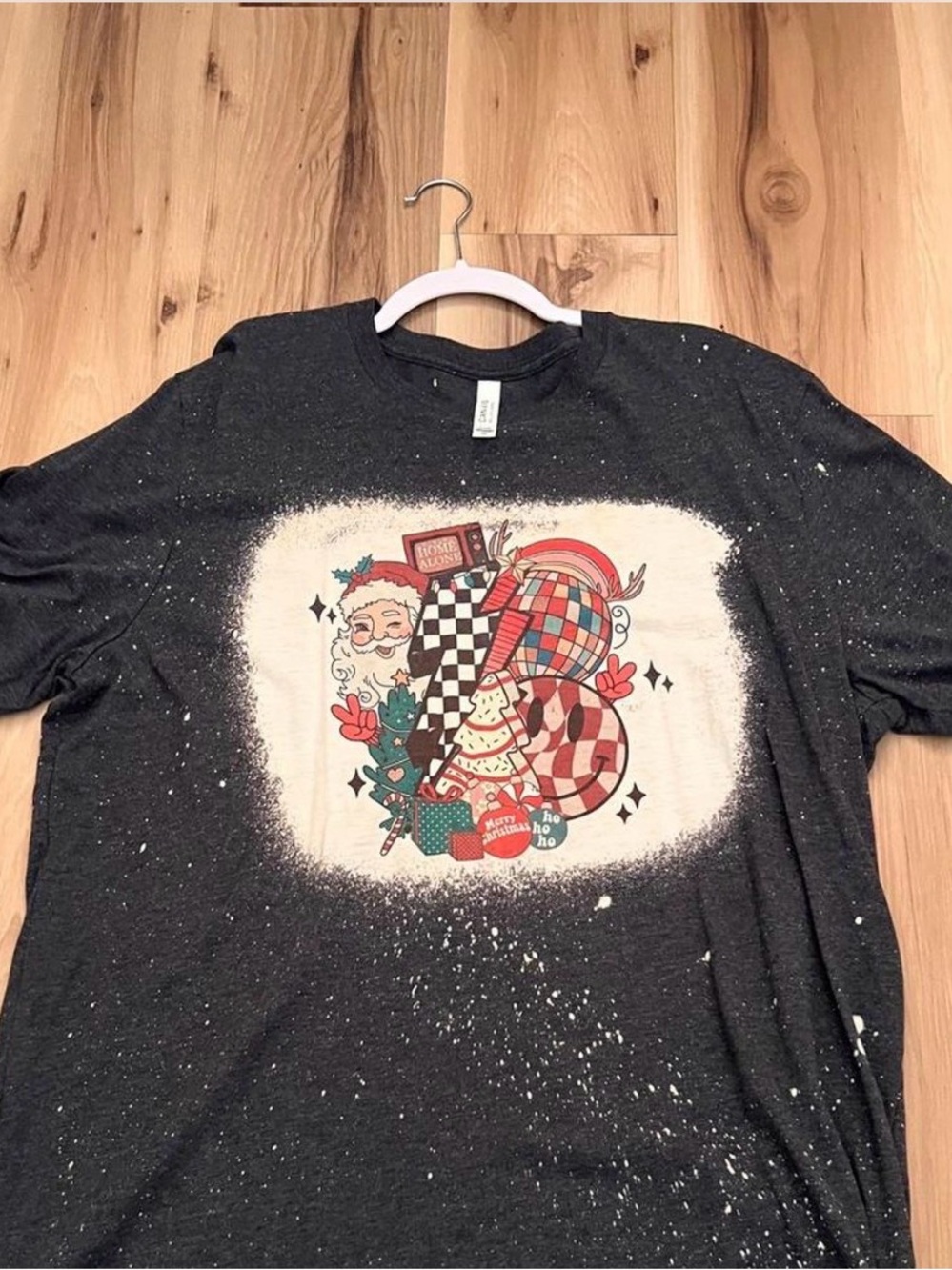 Bella + Canvas Charcoal Holiday Graphic Tee with Multicolor Santa Print